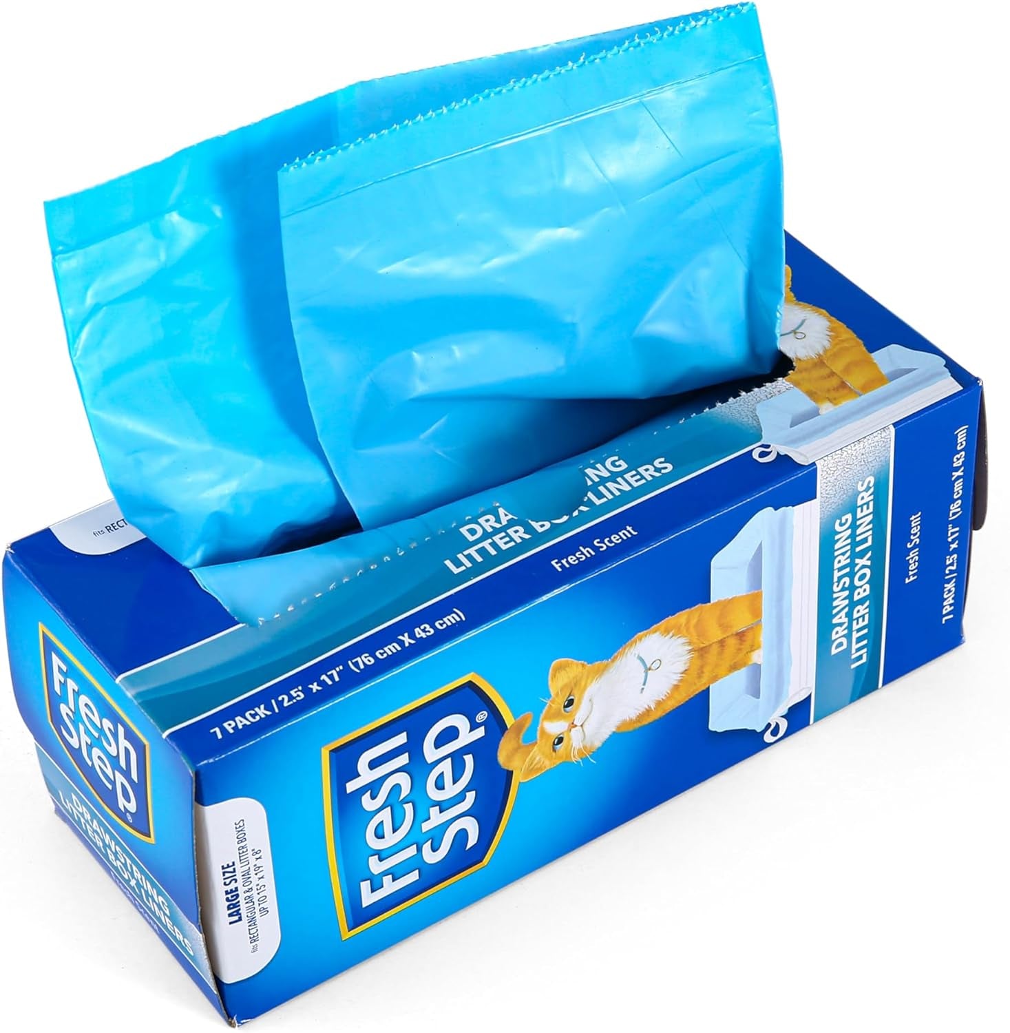 Heavy-Duty Scented Drawstring Cat Litter Box Liners for Large Oval or Rectangle Pans, Odor Control and Easy Cleanup, 30 x 17 In, 7 Count