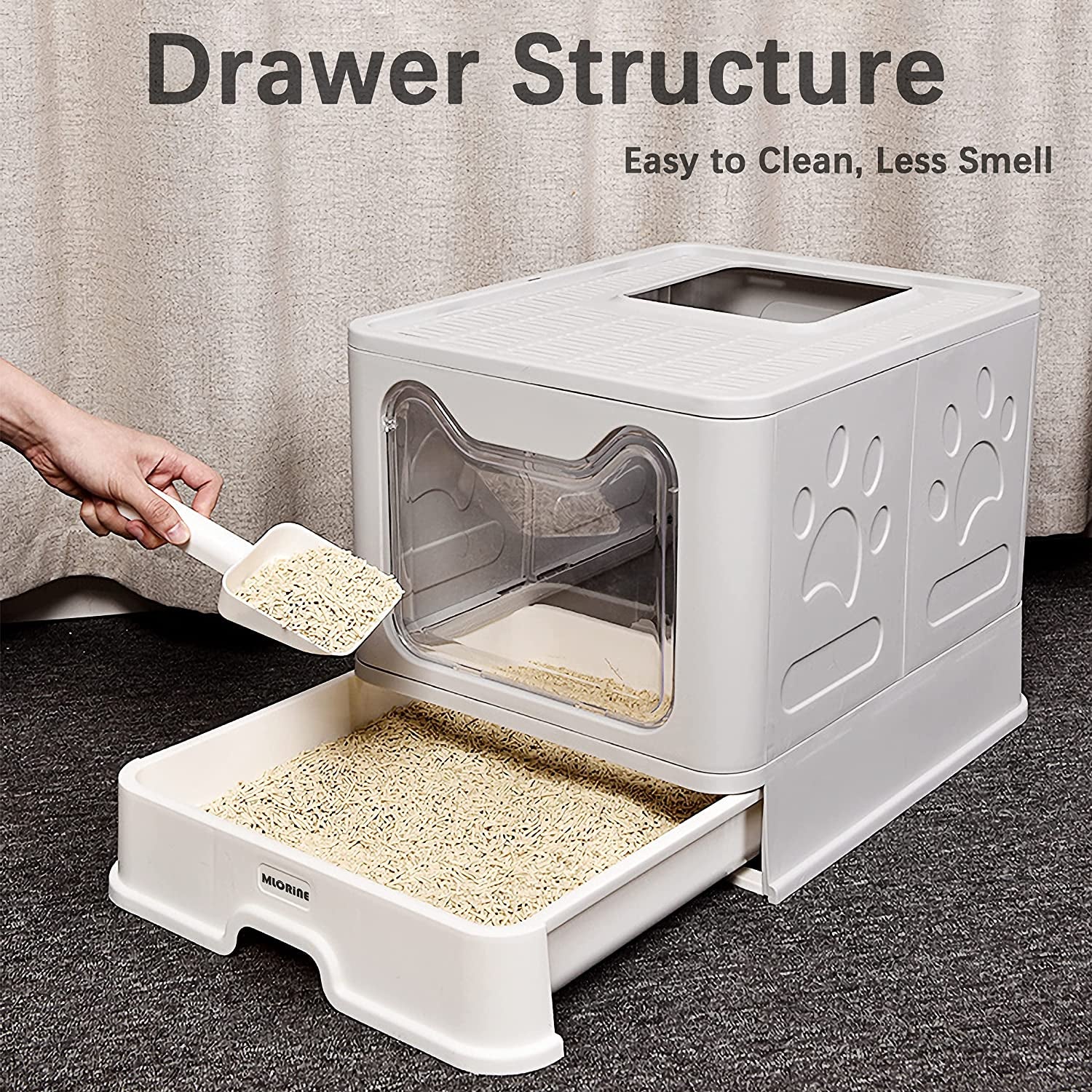 Extra Large Foldable Portable Covered Cat Litter Box with Top Entry, Anti-Splash Design, and Easy Cleaning (Gray)