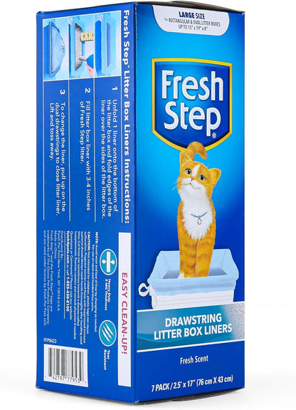 Heavy-Duty Scented Drawstring Cat Litter Box Liners for Large Oval or Rectangle Pans, Odor Control and Easy Cleanup, 30 x 17 In, 7 Count