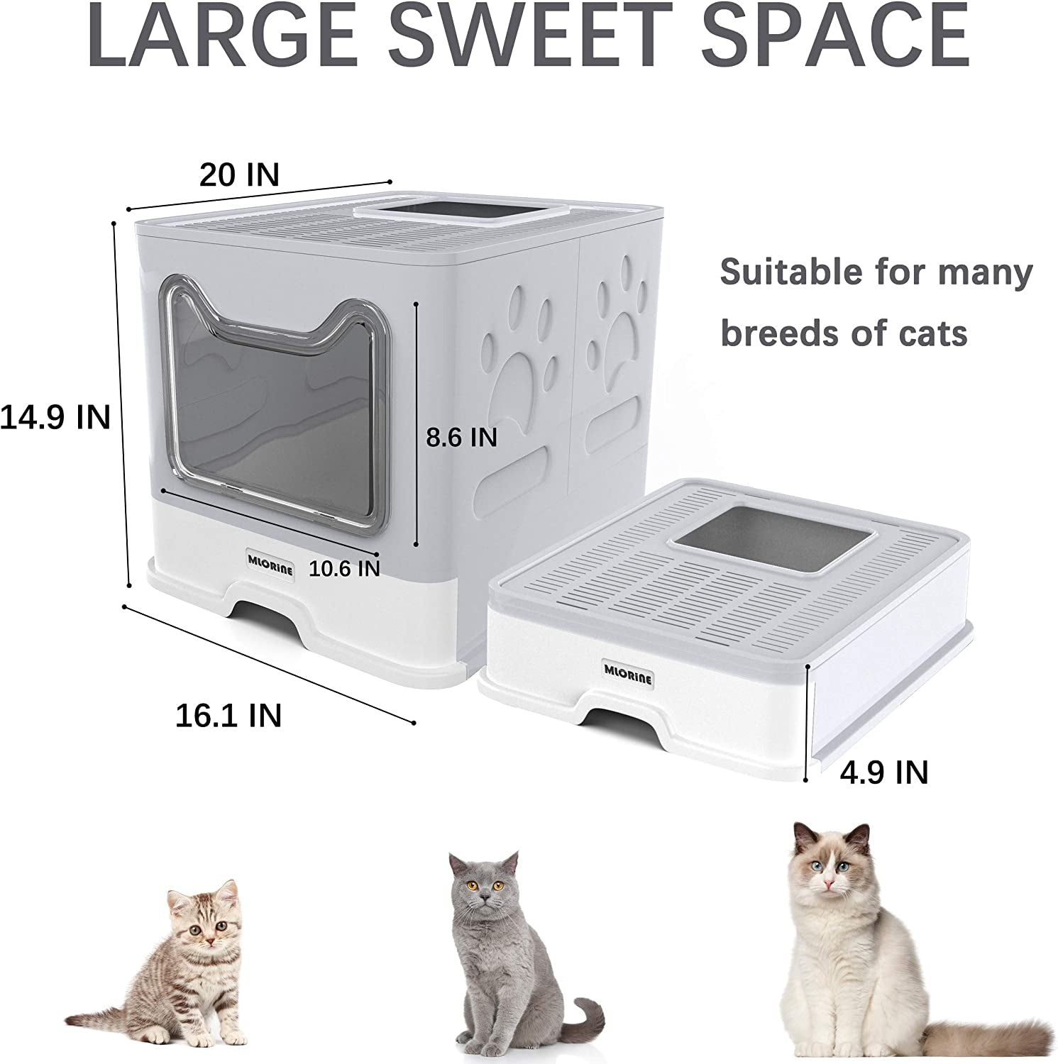 Extra Large Foldable Portable Covered Cat Litter Box with Top Entry, Anti-Splash Design, and Easy Cleaning (Gray)