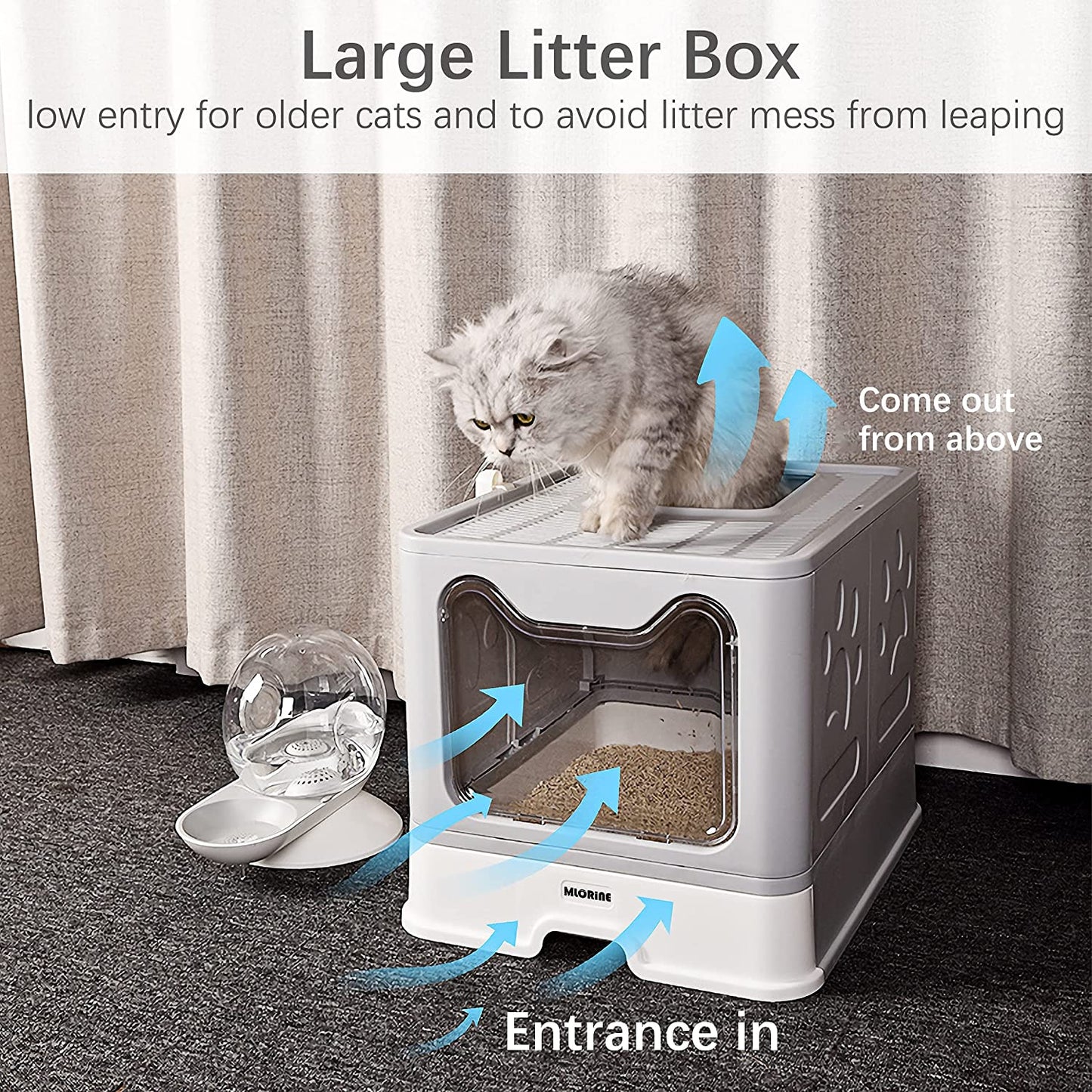 Extra Large Foldable Portable Covered Cat Litter Box with Top Entry, Anti-Splash Design, and Easy Cleaning (Gray)